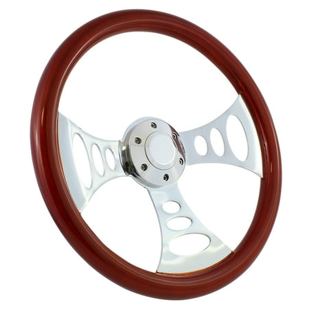 All Years Flaming River - Ford Splines 15  Wood Billet Polished Steering Wheel Set Adapter & Horn