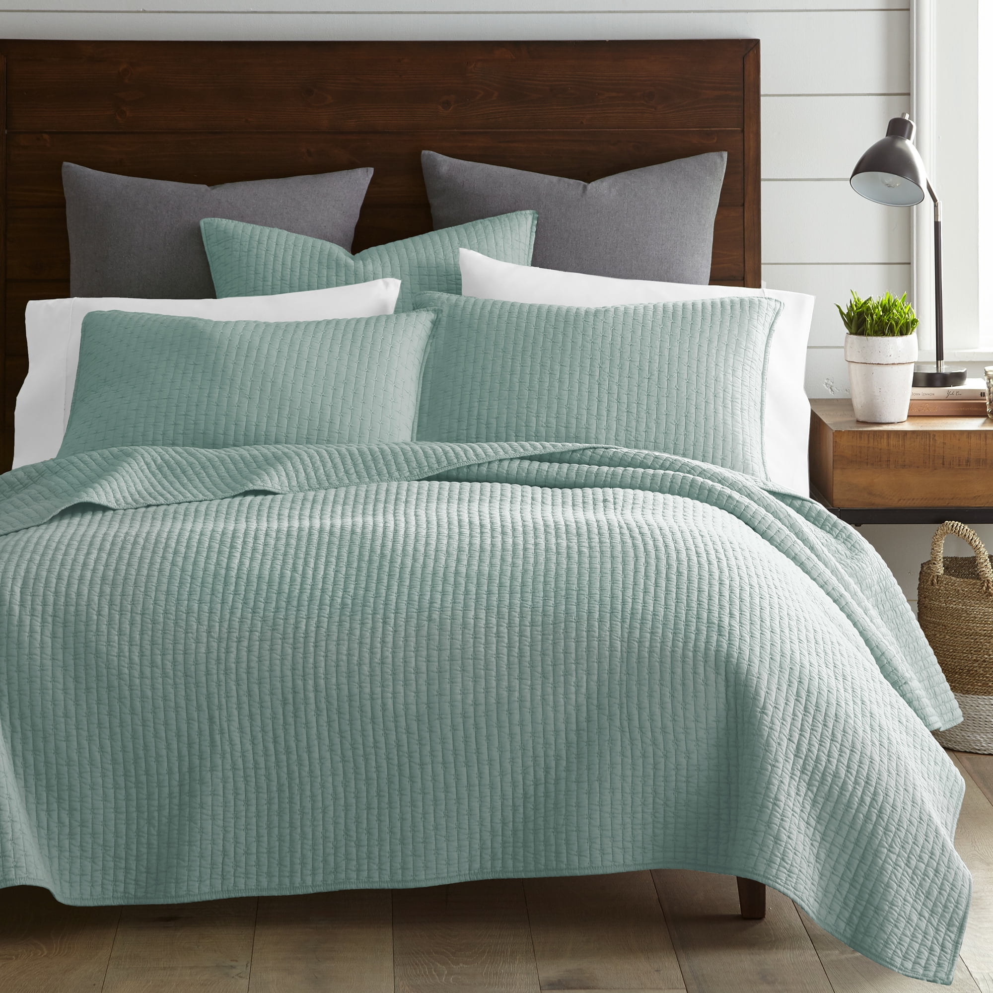 Levtex Home - Cross Stitch Quilt Set - 100% Cotton - Twin Quilt (68x86in.) + 1 Standard Shams (26x20in.) - Blue Haze