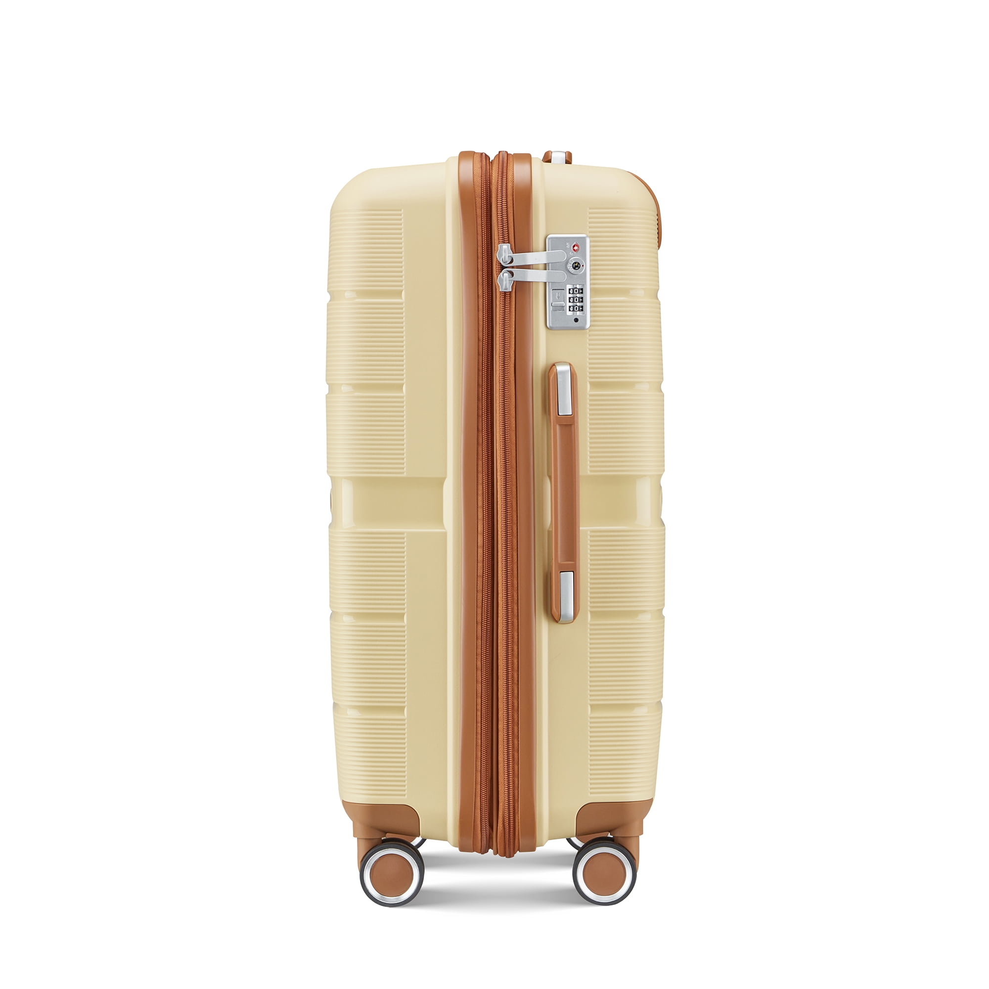 4 Piece PP Hard Shell Luggage Sets,Lightweight& Durable Suitcase with TSA Lock,Airline Certified Carry-on Luggage(14/20/24/28in),Apricot Cream
