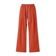 thumbnail image 3 of Lmueinov Wide Leg Pants for Women 100% Cotton Casual Long Pants Drawstring Elastic Waist Trousers with Pockets Loose Fit Lightweight Lounge Pants for Daily Vacation Wear, 3 of 5