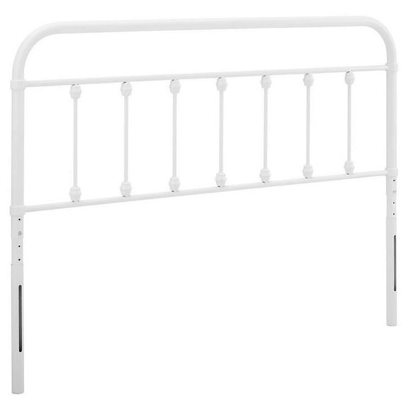 Pemberly Row Modern Farmhouse Queen Metal Spindle Headboard in White
