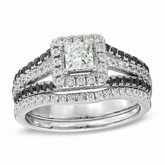 Rag Jewels 925 Sterling Silver 2.20 Ct Princess Cut Black & White Diamond Wedding Valentine's Anniversary Christmas Bridal Ring Set 14K White Gold Plated For Women's -5