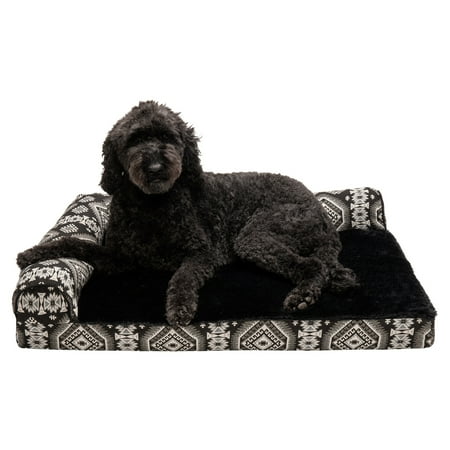 UPC: 0842229122817 | FurHaven Pet Products Southwest Kilim Memory Foam Deluxe L-Chaise Pet Bed for Dogs & Cats – Black Medallion Large