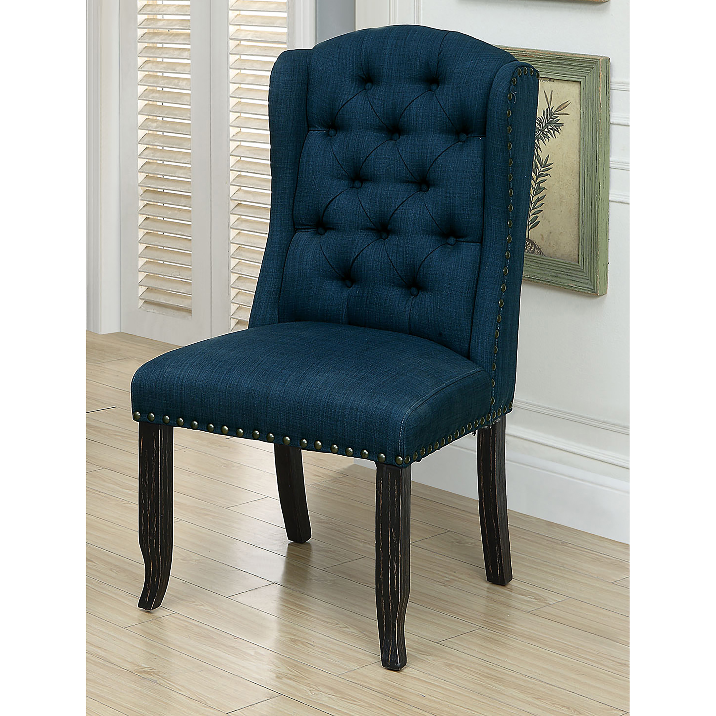 Furniture of America Freiden Tufted Nailhead Fabric Blue Side Chairs (Set of 2)