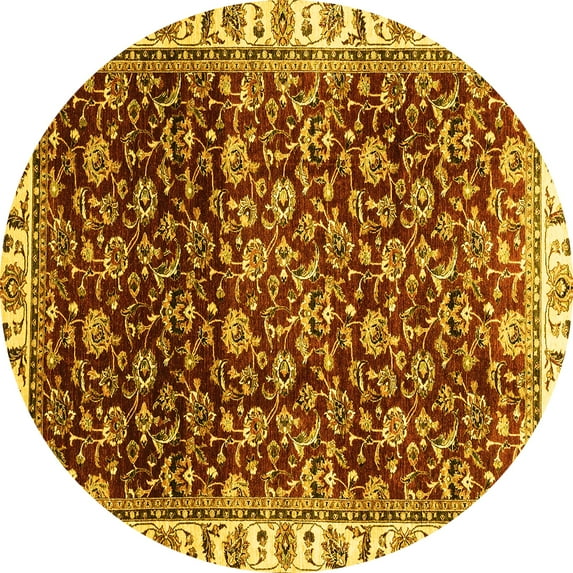 Ahgly Company Indoor Round Abstract Yellow Modern Area Rugs, 8' Round