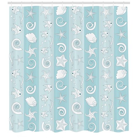 Nautical Shower Curtain Marine Theme Sea Animals Fishes Shells On