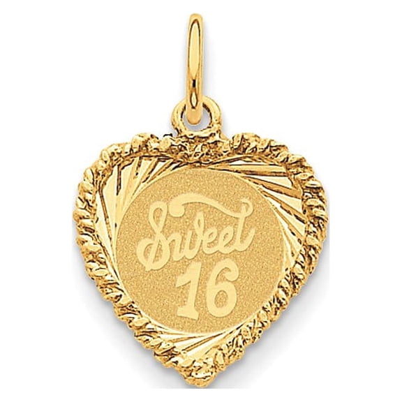 14k Yellow Gold Sweet Sixteen Heart Charm