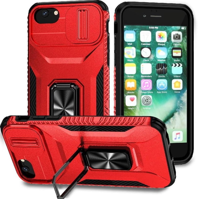Funda para GANGXUN iPhone SE 2020/2022 - Soporte metálico, Función magnética, Rojo