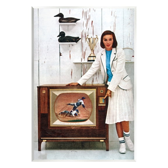 Stupell Industries Vintage Sports TV Ad Woman Beauty & Fashion Painting Unframed Art Print Wall Art