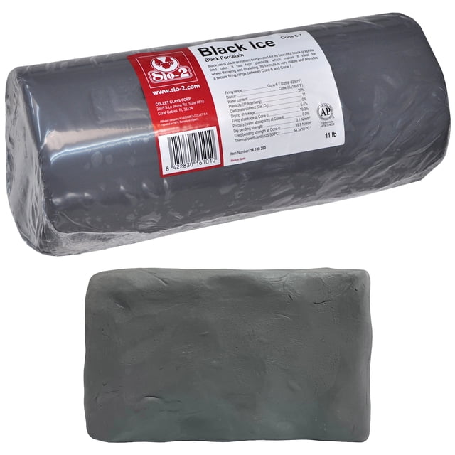 SIO-2 Black Ice Porcelain Ceramic Pottery Clay | 11 lb, Cone 6-7 | High Fire Kiln-Fired Clay