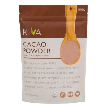 Kiva Raw Organic Cacao Powder (Unsweetened Cocoa - Dark Chocolate Powder) -  Large 1 LB. (Best Cacao Powder For Smoothies)
