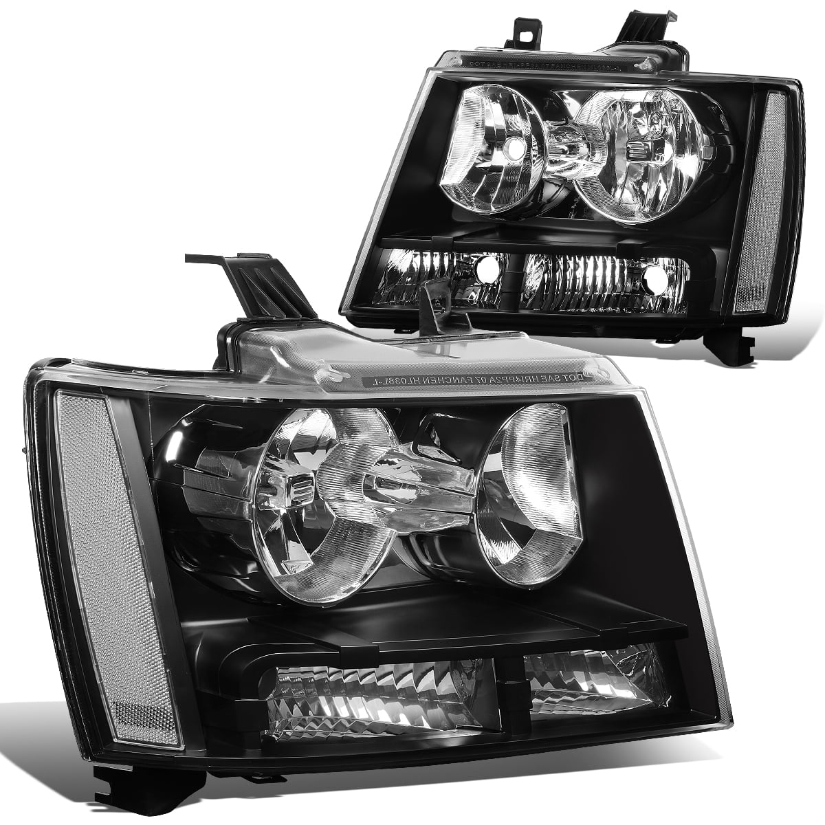 Pair of Black Housing Amber Corner Headlight Assembly Lamps Replacement for Chevy Tahoe Suburban Avalanche 07-14 
