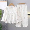 thumbnail image 2 of Odeerbi 2-12 Years Kids Girls Summer Cotton Pajamas Lace Peter Pan Collar Long Sleeve Tops Pants Set Soft Loungewear Rabbit Print Sleepwear Two-piece Pajama Set Kids Girls Clothes, 2 of 3