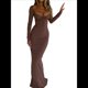 thumbnail image 1 of Vestidos Largos Casuales Básicos Elegantes de Otoño con Cuello Cuadrado y Larga para Mujer Marrón M, 1 of 7
