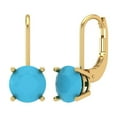 thumbnail image 2 of 4 Ct Round Cut Drop Dangle Blue Turquoise 18K Yellow Solid Solid Gold Everyday Dainty Earrings Lever Back, 2 of 7