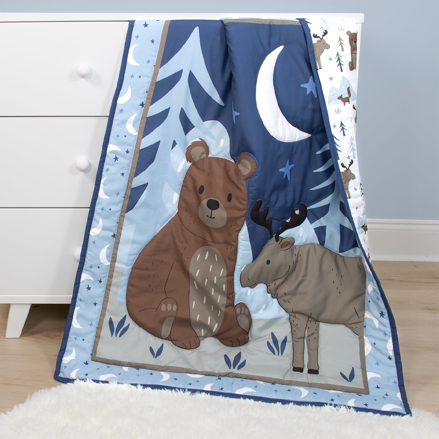 The Peanutshell Wild Kingdom/Safari Adventures Crib Bedding Set and Stuffie Plush Toy, 4-Piece Set
