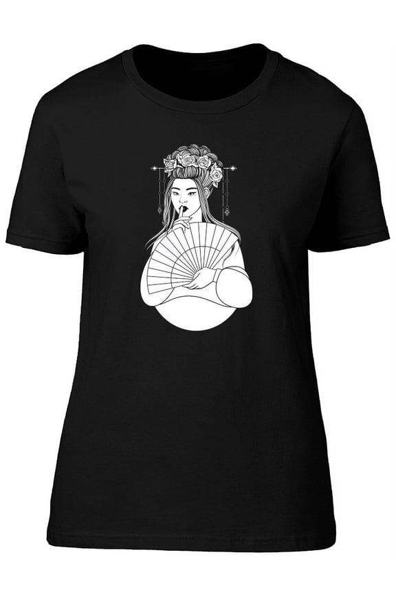 Beautiful Floral Asian Woman T-Shirt Women -Image by Shutterstock, Female Large
