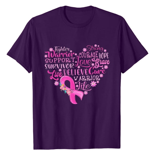 Tops de Mujer Blusa de Manga Corta de Trabajo Camiseta Con Estampado de Letras de Concienciación Sobre Los Senos Octubre Odeerbi ODB180186