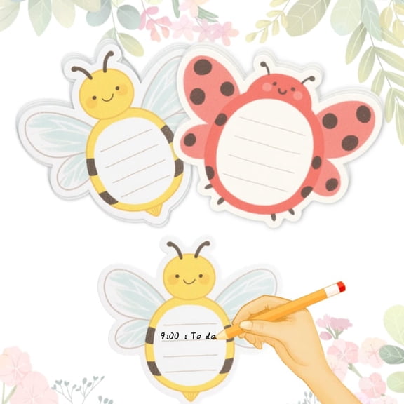 Adorable Insect Sticky Notes Set – Bee & Ladybug Design, Perfect for DIY 100pcs Cute Sticky Notes Cartoon Decoration Message Labels Office Note Markers, Sticky Notes - Multi-Color Notepads for Office