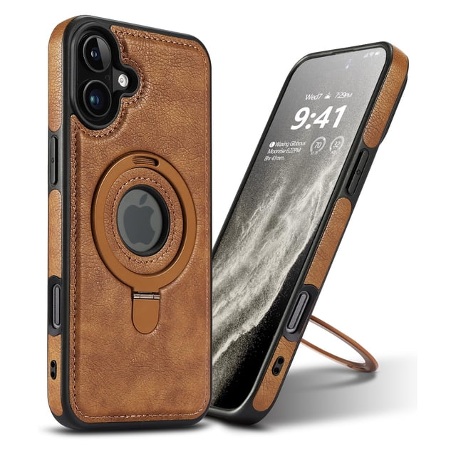 Funda para teléfono móvil VAUSERDY para iPhone 16 de 6.1 pulgadas, piel marrón