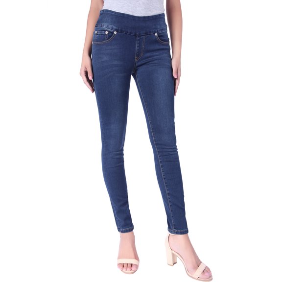 BodiLover, Women's, Stretchy Comfy Shaping Pull On Skinny Denim Jeans, Dark Denim, 4