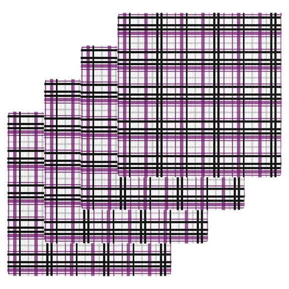 Purple Black Plaid Kitchen Dish Towels for Drying Dishes Set of 4, Farmhouse Purple Black Checkered Waffle Weave Microfiber Hand Tea Bathroom Towels Quick Dry & Absorbent Towel 12x12