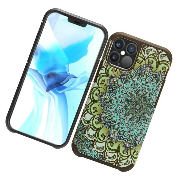 Apple iPhone 12 PRO MAX /6.7" Protective Tuff Hybrid Drop Protection Shockproof Armor Dual Layer Frame Heavy Duty Rubber Rugged Hard Blue Damask Phone Cover forApple iPhone 12 Pro Max