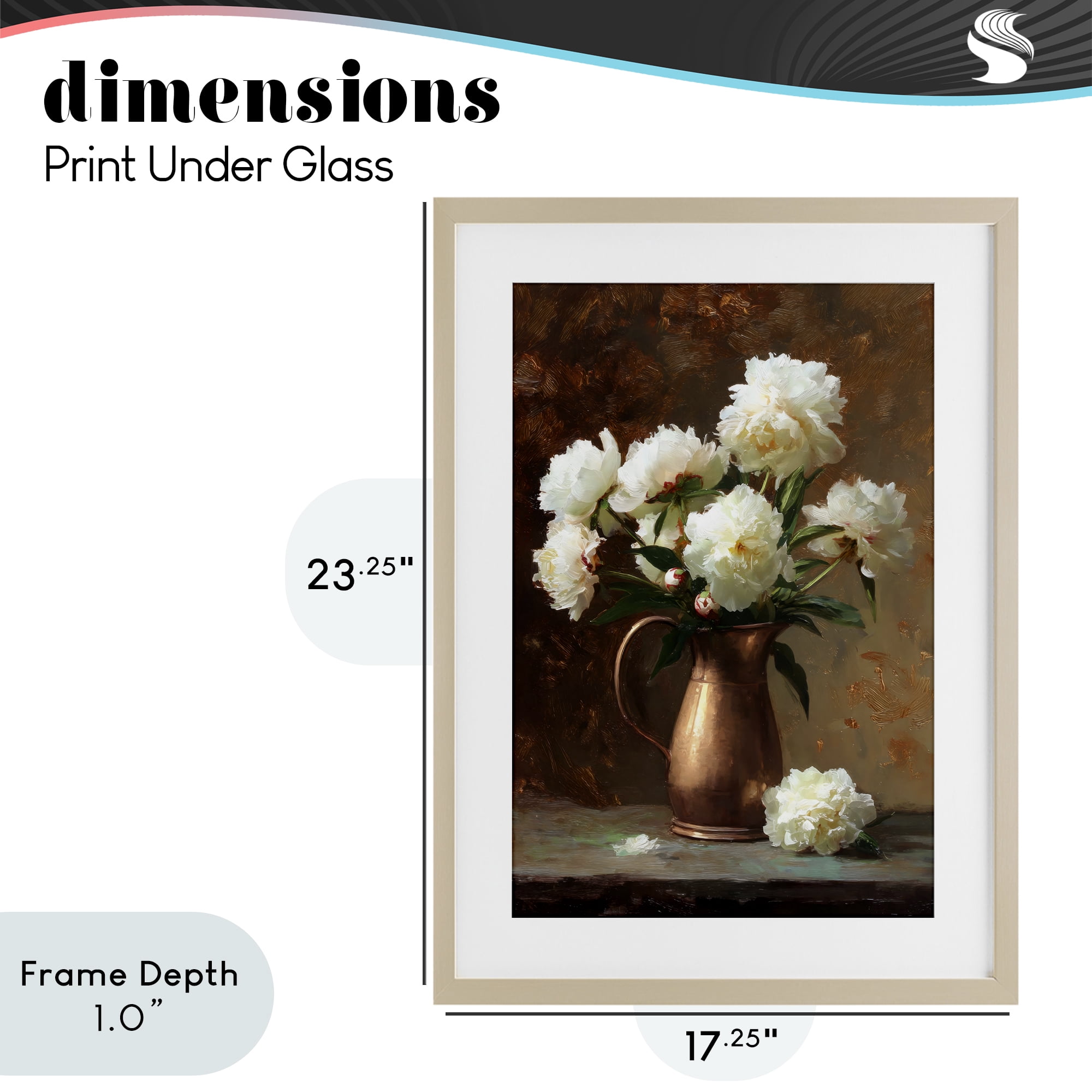 Stupell Industries Bronze Vase Peonies Birch Framed Print Under Glass, design by Petal Prints Design