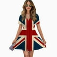 thumbnail image 2 of British Flag Print Rug Women Dress V-Neck Short Sleeve Flowy Swing Party Midi Dress, 2 of 4