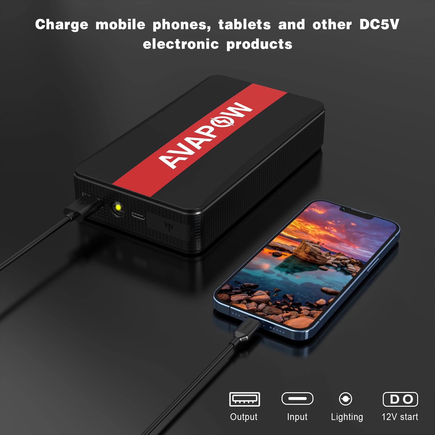 AVAPOW Car Jump Starter 1000A Peak 12V Battery Jump Starter up