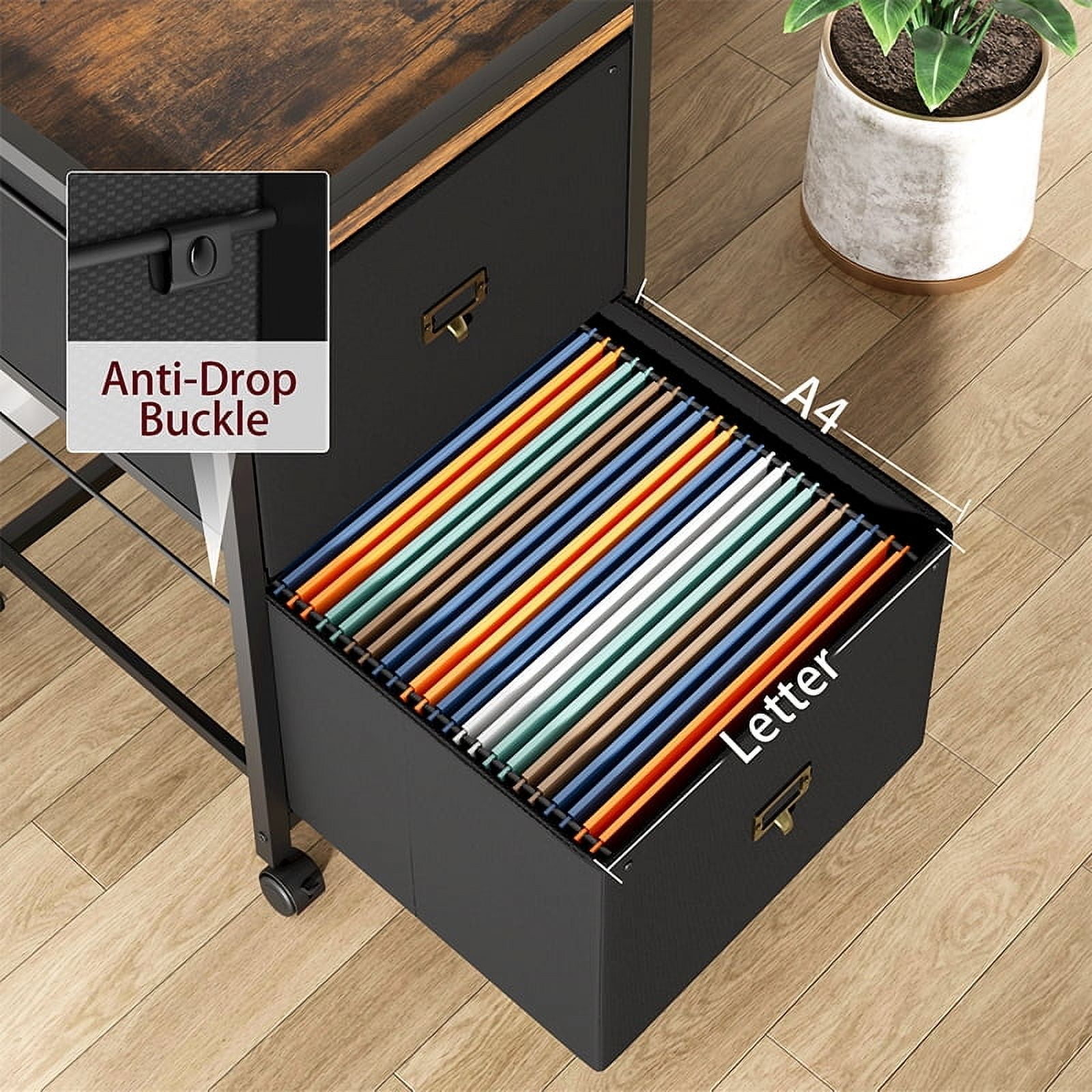 Cabihome File Cabinet, Under Desk Storage Fabric Vertical Filing Cabinet with 2 Drawer and Wheels, for Home Office