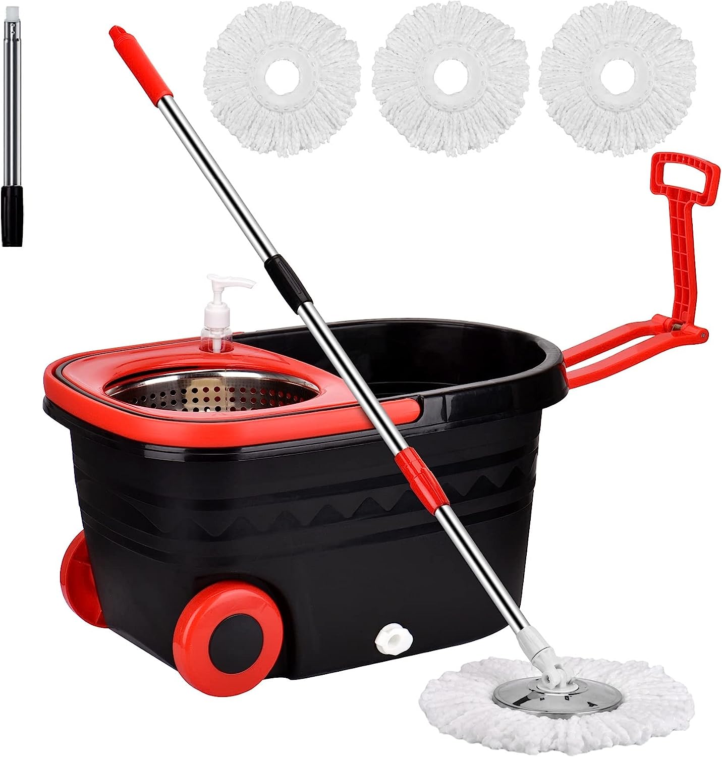 Mop Bucket Set, 360 Spin Mop Bucket With 3 Mop Heads, Stainless Steel