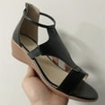 thumbnail image 4 of Women Wedge Platform Sandals Solid Color Leather Peep Toe Shoes for Summer, Spring, 4 of 6