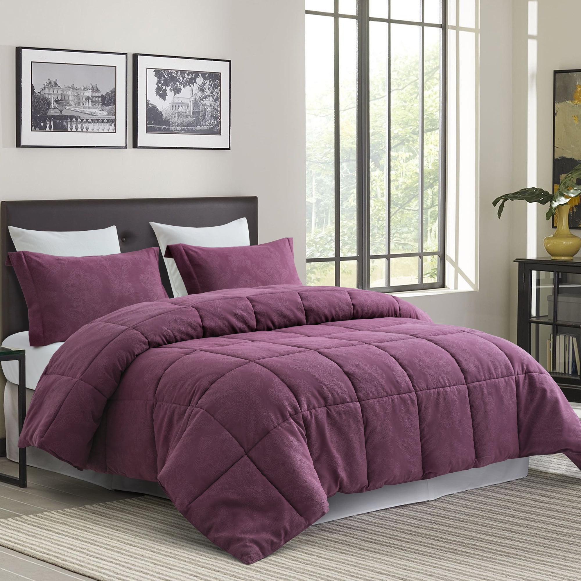 Modern Bedroom Reflections Comforter Set Burgundy King: Comforter