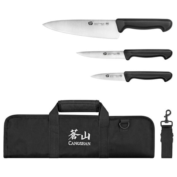 by Cangshan | P2 Series 1020113 Swedish 14C28N Steel 4-Piece Starter Knife Bag Set Black