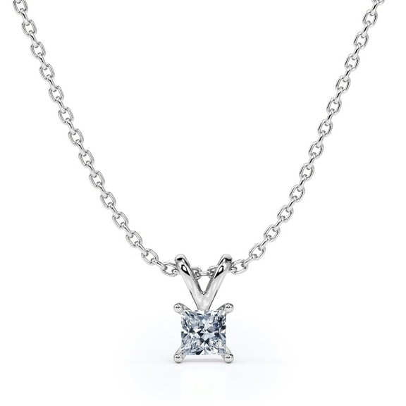 JeenMata Beautiful 0.25 Carat Princess Cut Diamond Pendant Necklace In 18K White Gold Plating Over Silver