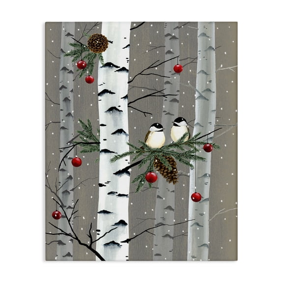 Stupell Industries Farmhouse Birds & Ornaments Birch Trees Canvas Art, 16 x 20, by Grace Popp