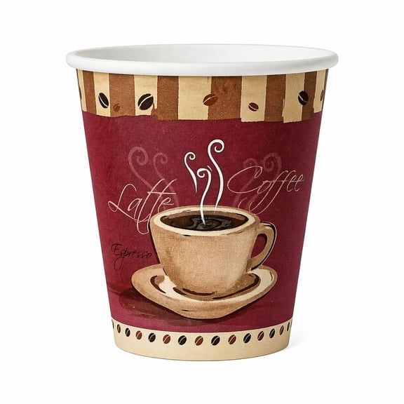 VeZee 8 Oz Disposable Colored Tea&Coffee Cups Printed, Poly Paper Durable Hot Cup ONLY For Hot/Cold Drink, Coffee Cups, Tea, Cocoa, Travel, Hot Chocolate, Chai, Latte & Hot Soup| 50CT