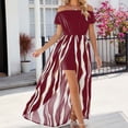 thumbnail image 5 of Betivan Ladies Dress Women's Off Shoulder Split Dress Summer Fashion Color Blocking Strip Dress Print Beach Dresses with Leggings, 5 of 5