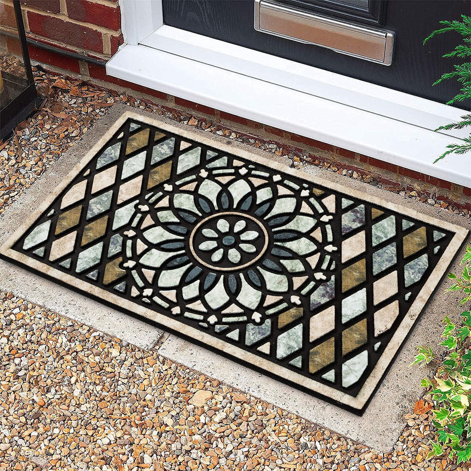 Welcome Door Mat 17x 30 Inch Front Doormat Outdoors for Home Entrance Outdoors Mat for Outside Entry Way Doormat Entry Rugs, Heavy Duty Non Slip Rubber Back Low Profile, Flower
