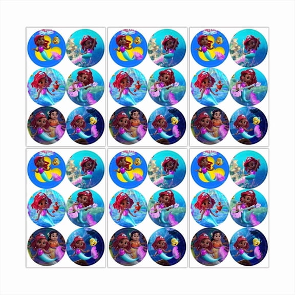 Black Mermaid Stickers Party Favors Labels Birthday Thank You Themed Round Circle Baby Shower 60pcs