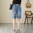 thumbnail image 3 of TINZ Women Summer Retro Style Embroidery Self Tie Plus Size Mid Length Pants Casual Ripped Straight Jeans Oversized Jean Pants for Women Designer Wide Leg Pants for Women, 3 of 5