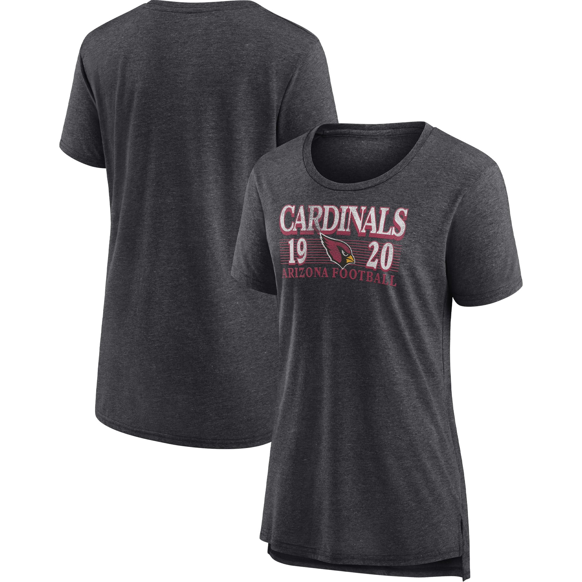 Women's Fanatics Heather Charcoal Arizona Cardinals Neck And Neck Scoop Neck Tri-Blend T-Shirt