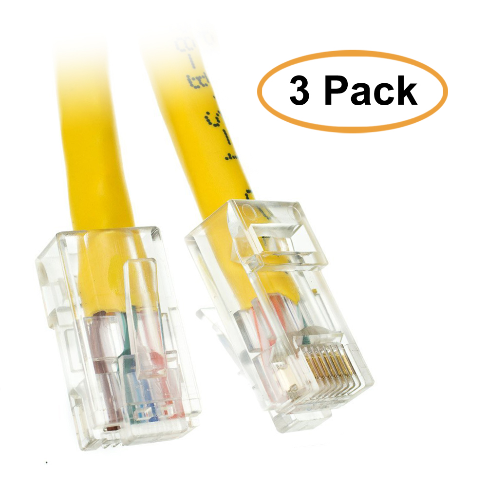 C&E Cat6 Yellow Patch Cable, Bootless, 10 Feet, 3 Pack