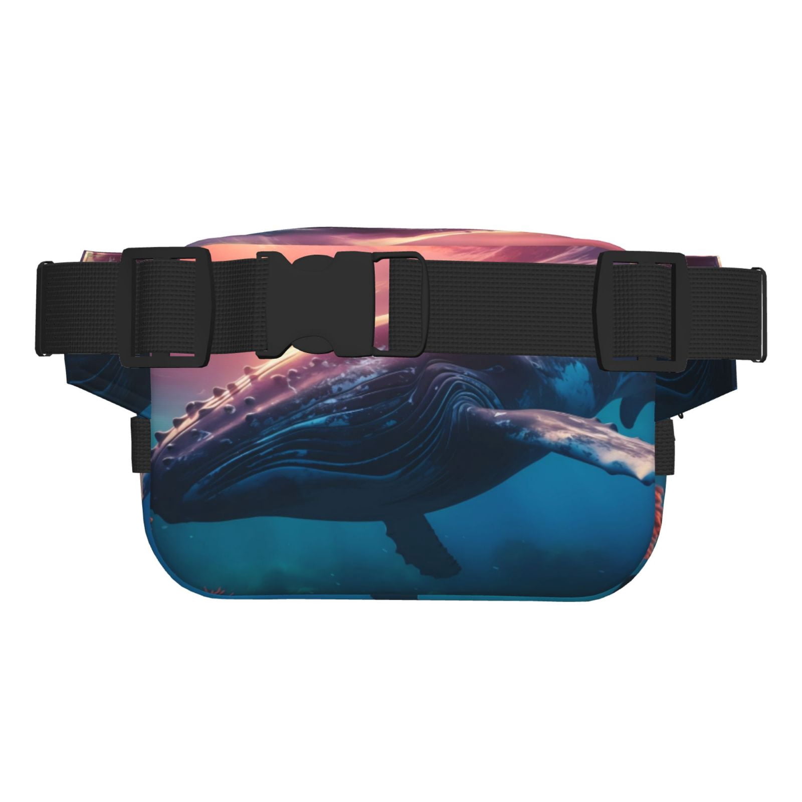 Picia Sunshine Ocean Whale Print Square Double-Layer Waist Bag Mini Adjustable Waist Belt Bag Exercise Running Travel Hiking
