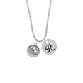 thumbnail image 2 of Delight Jewelry Silvertone Sitting Cat - Round Seal Silvertone Script Initial Disc - R - Charm Necklace, 20"+3", 2 of 4