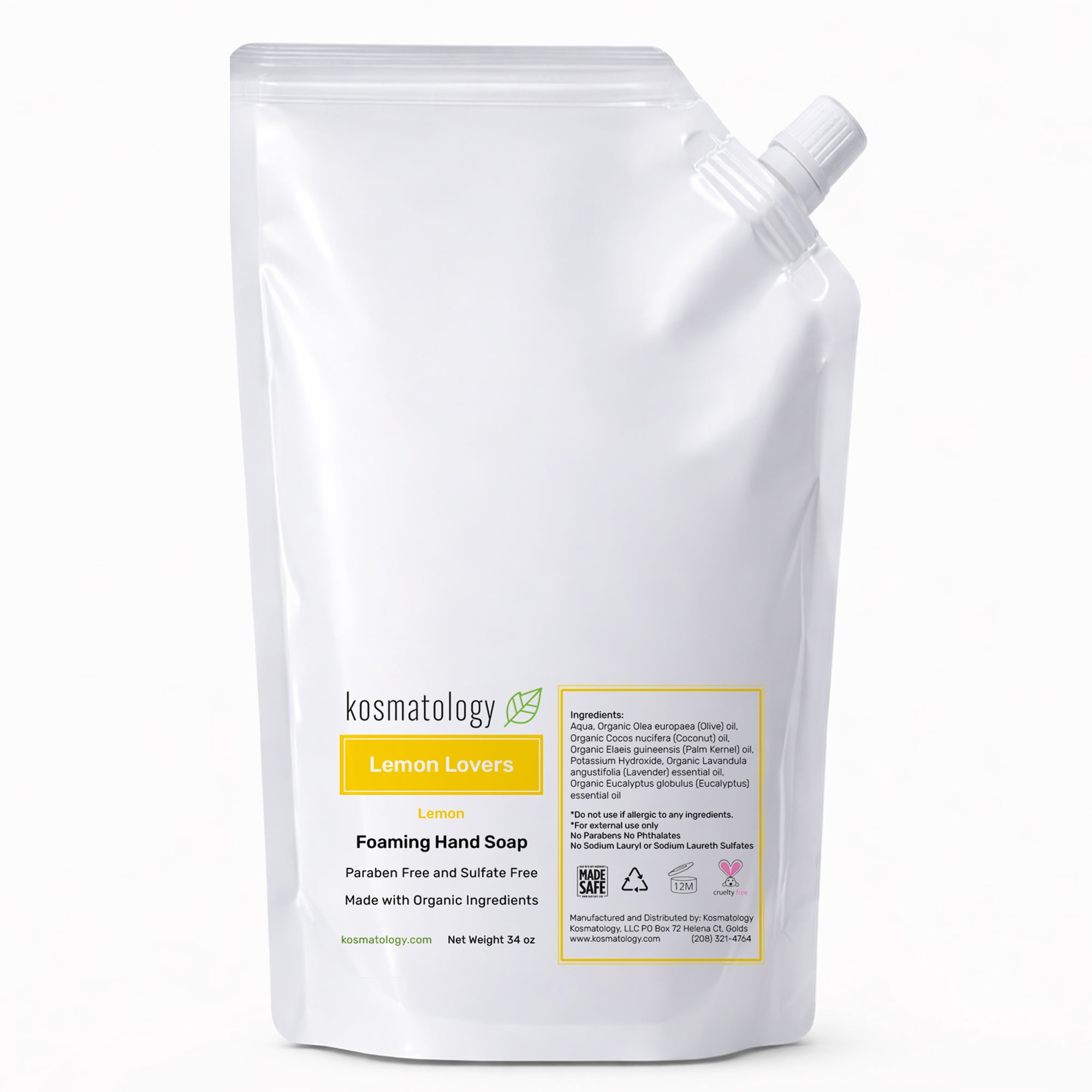 kosmatology® Lemon Organic Foaming Hand Soap Refill | Moisturizing Hand Wash | Clean Ingredients, Infused with Essential Oils | 34 fl oz