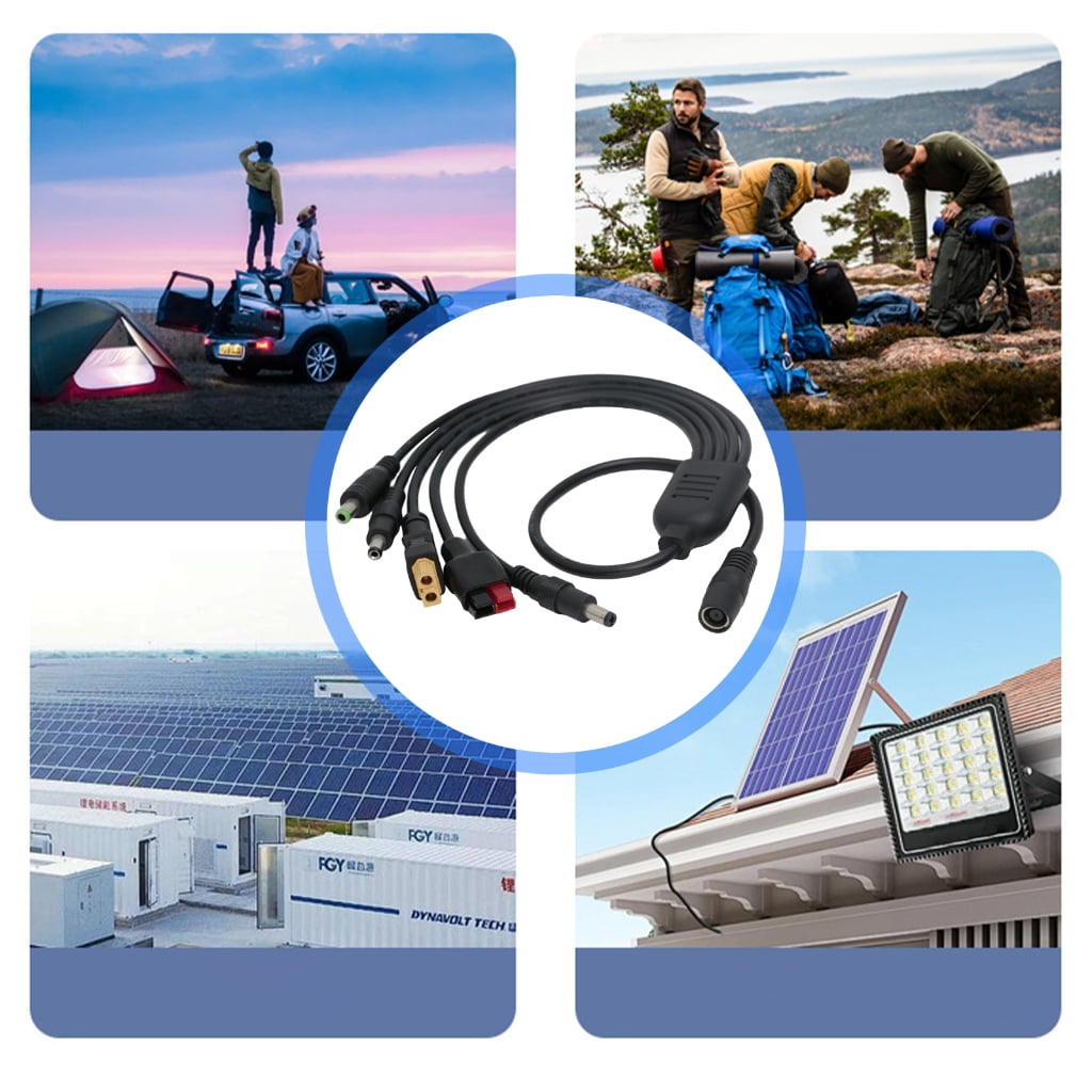Bend Solar Charging Cable DC7909 Female to 60 DC5521+DC5525+DC6530 Power Cable for Frequent Use Longevity