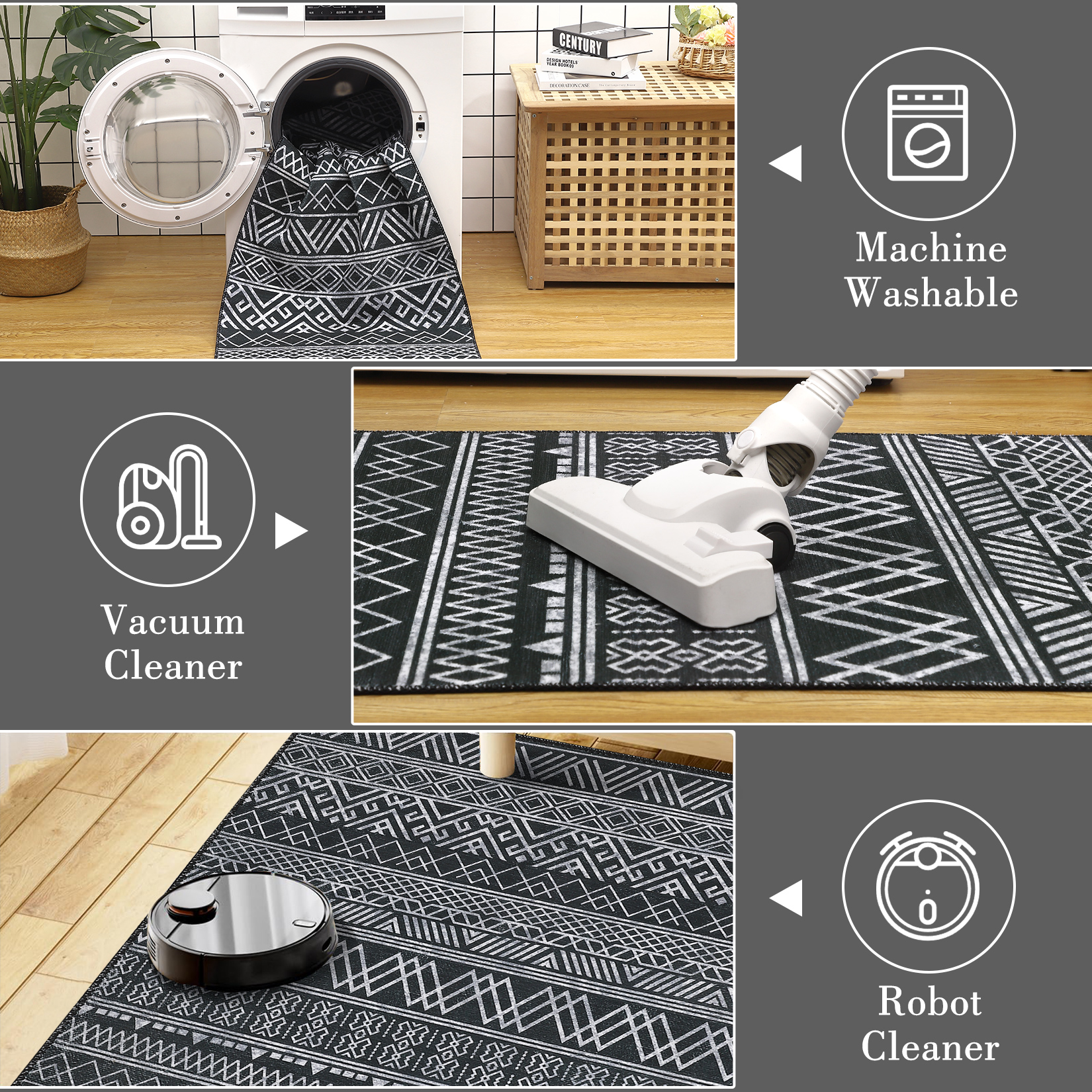 HOMERRY 9' x 12' Area Rug for Living Room Washable Bedroom Modern Geometric Carpet for Floor Decoration, Black