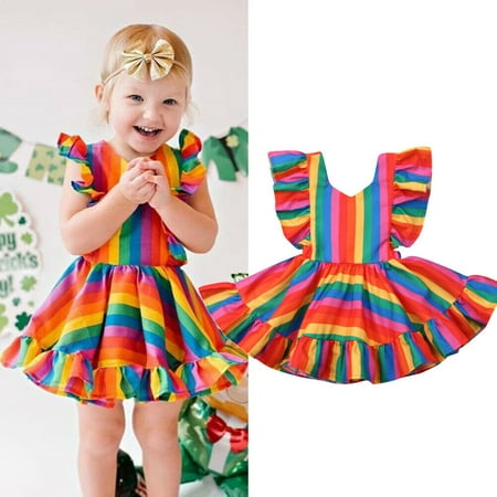 

Canrulo Toddler Baby Girls Rainbow Dress Sleeveless Princess Party Tutu Dress Summer Red 12-24 Months